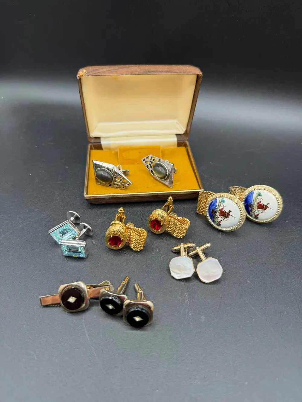 Vintage Men’s Cufflink Lot – Swank Swarovski MOP Glass + More